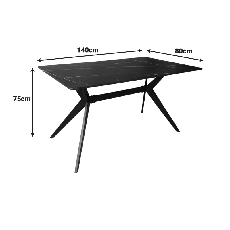 Set mobilier de sufragerie Renish cu Scaune Albe și Masă Ezali Neagră, Lemn/Metal, 140x80x75 cm