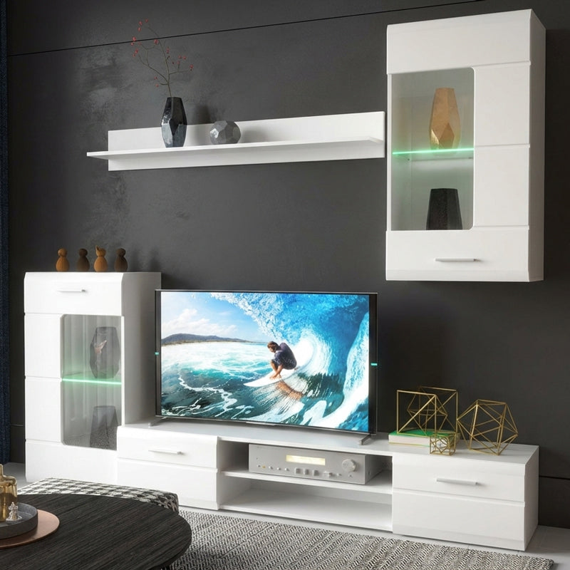 Set mobilier living modern Saleto, lemn, Alb, 230x39x202 cm