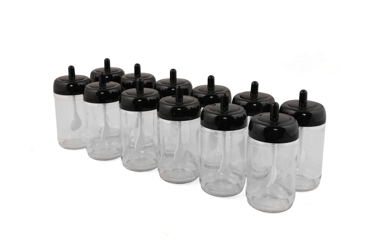 Set recipiente pentru condimente Kosova, Sticla, 300 ml, 12 bucati, Lingura, Transparent, 6.5x6.5x13 cm
