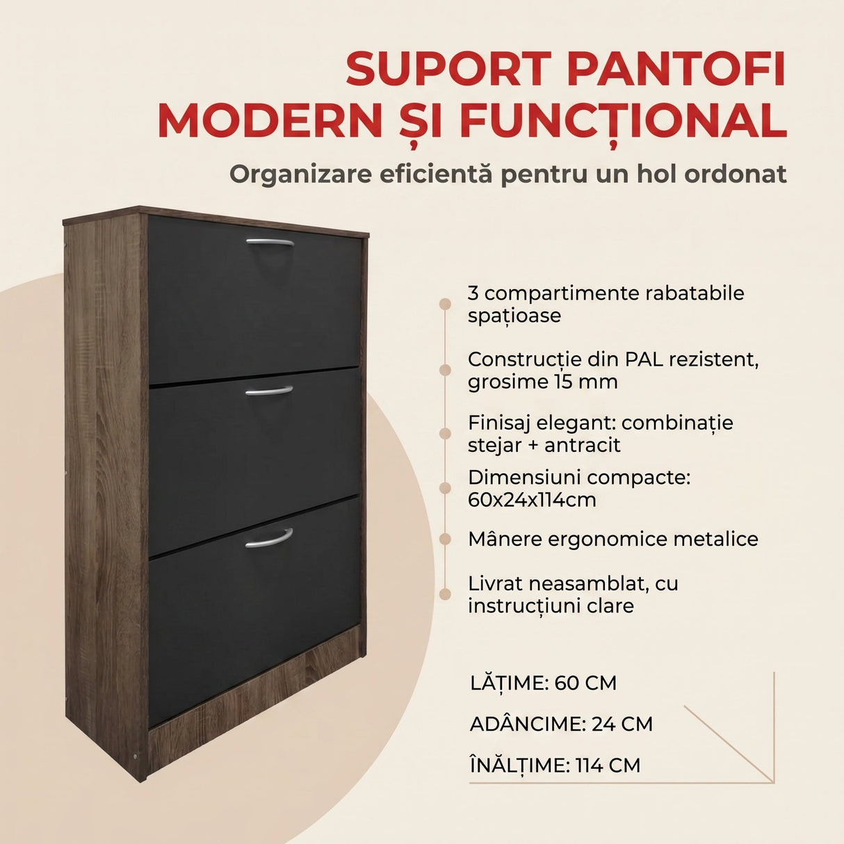 Pantofar Savaz, Lemn, 60x24x114 cm - Stejar