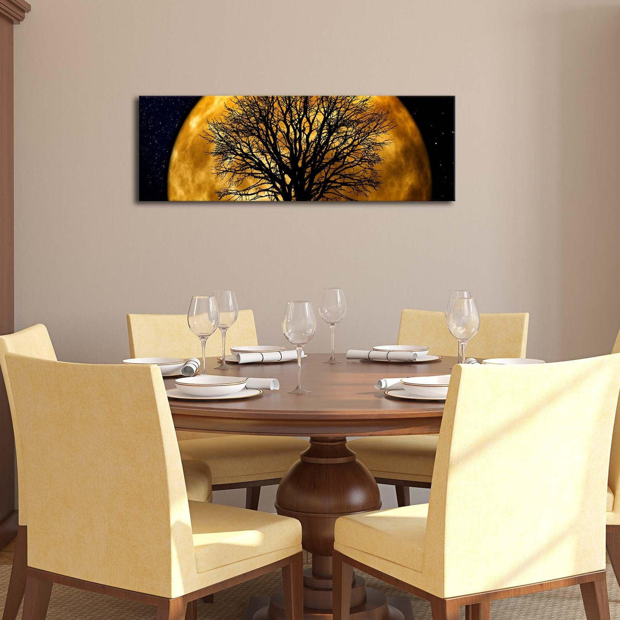 Tablou Canvas cu Led Luna Galbena fara Priza, Galben, 90x30 cm