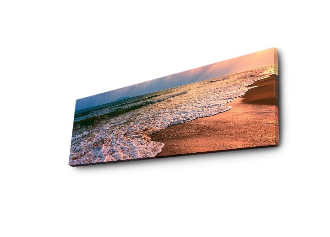 Tablou Canvas cu Led Plaja Lunga fara Priza, Multicolor, 90x30 cm