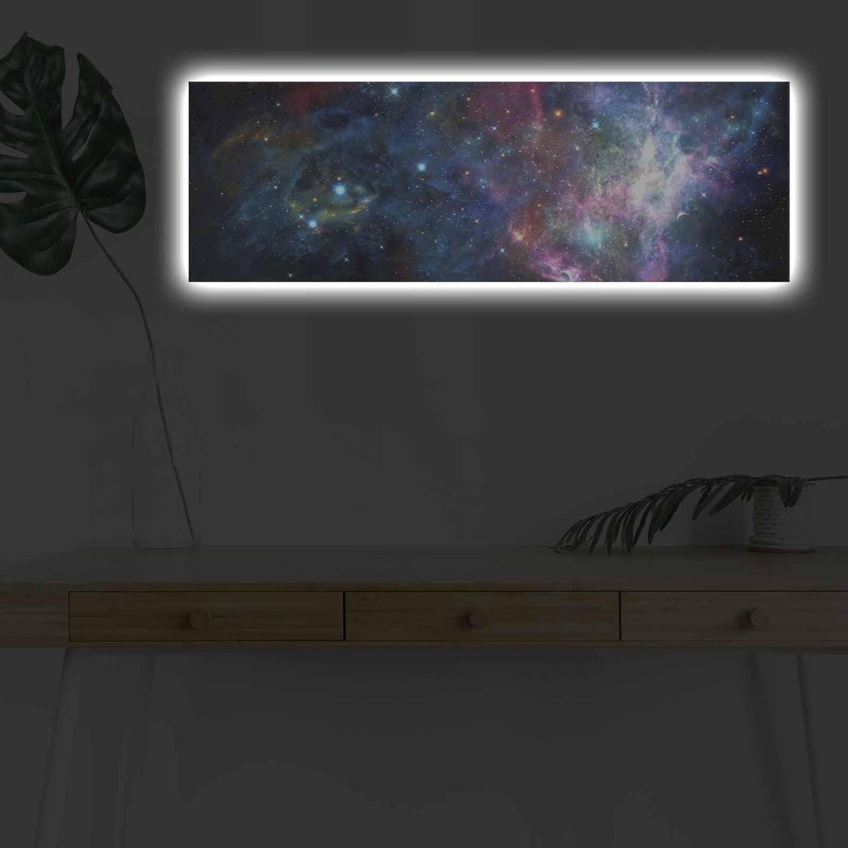 Tablou Canvas cu Led Stele Semiha fara Priza, Multicolor, 90x30 cm