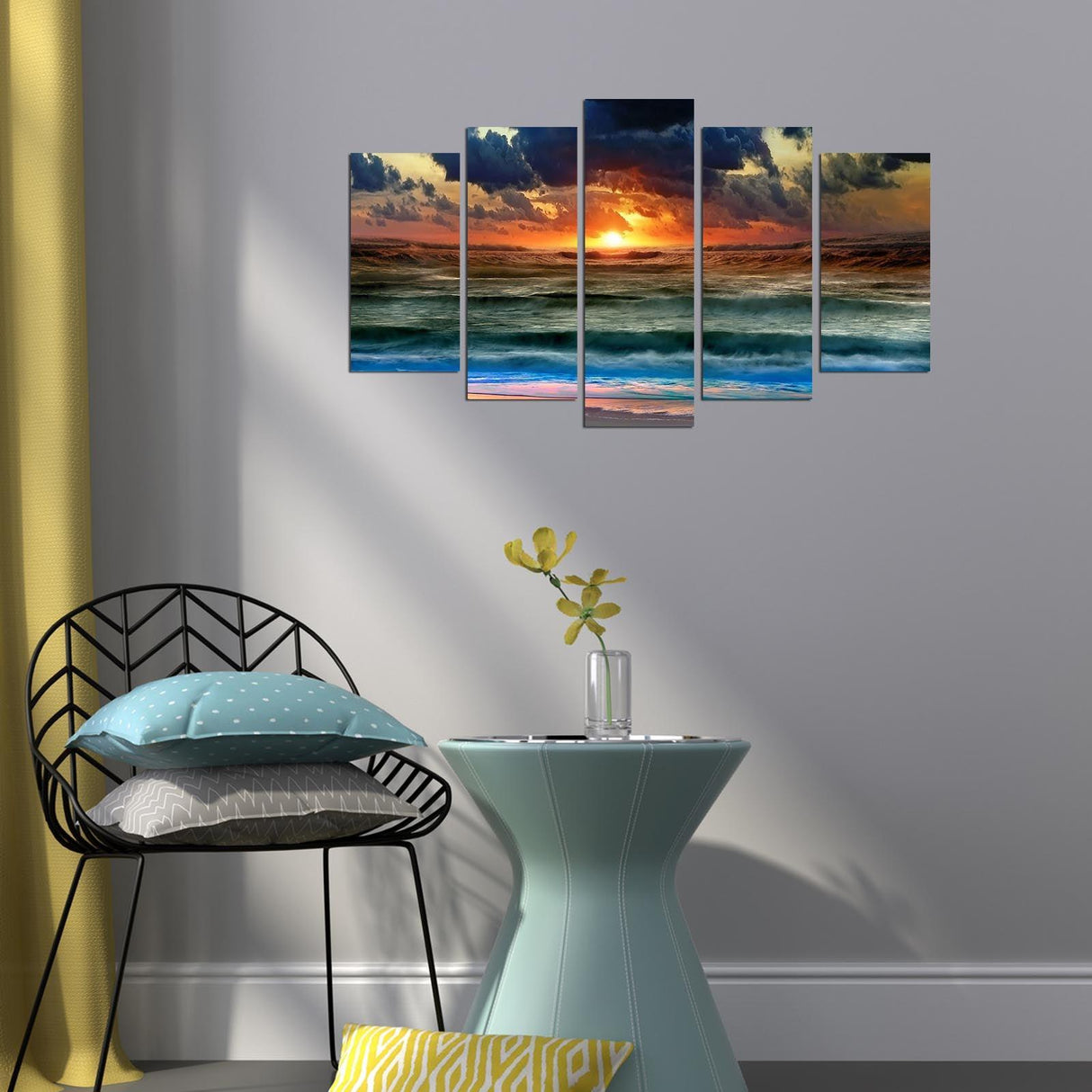 Tablou MDF ( 5 buc ) Nazare Valuri, Multicolor, 60x110 cm