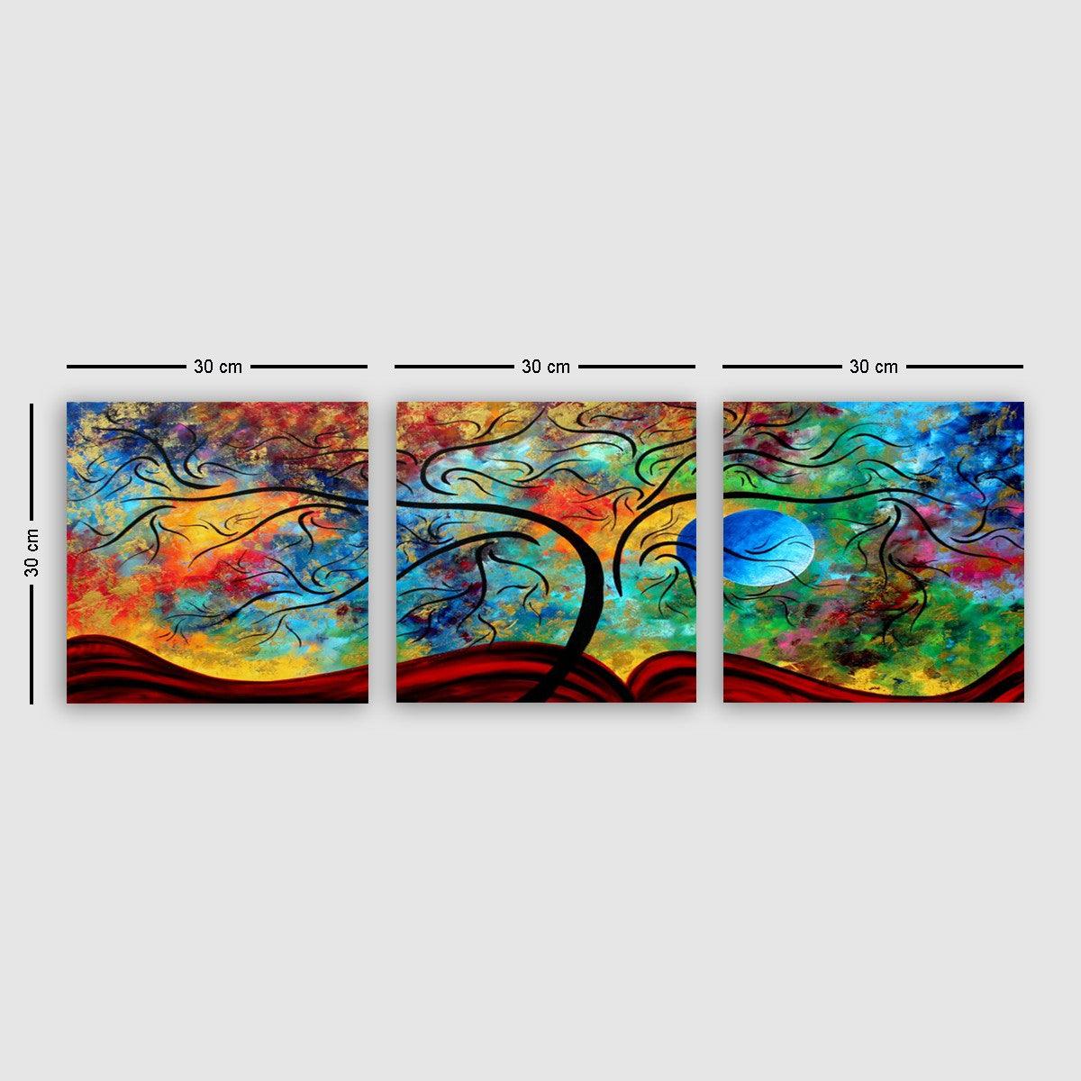Tablou pânză Sky Colorat, 3 bucăți, Multicolor, 30x90 cm