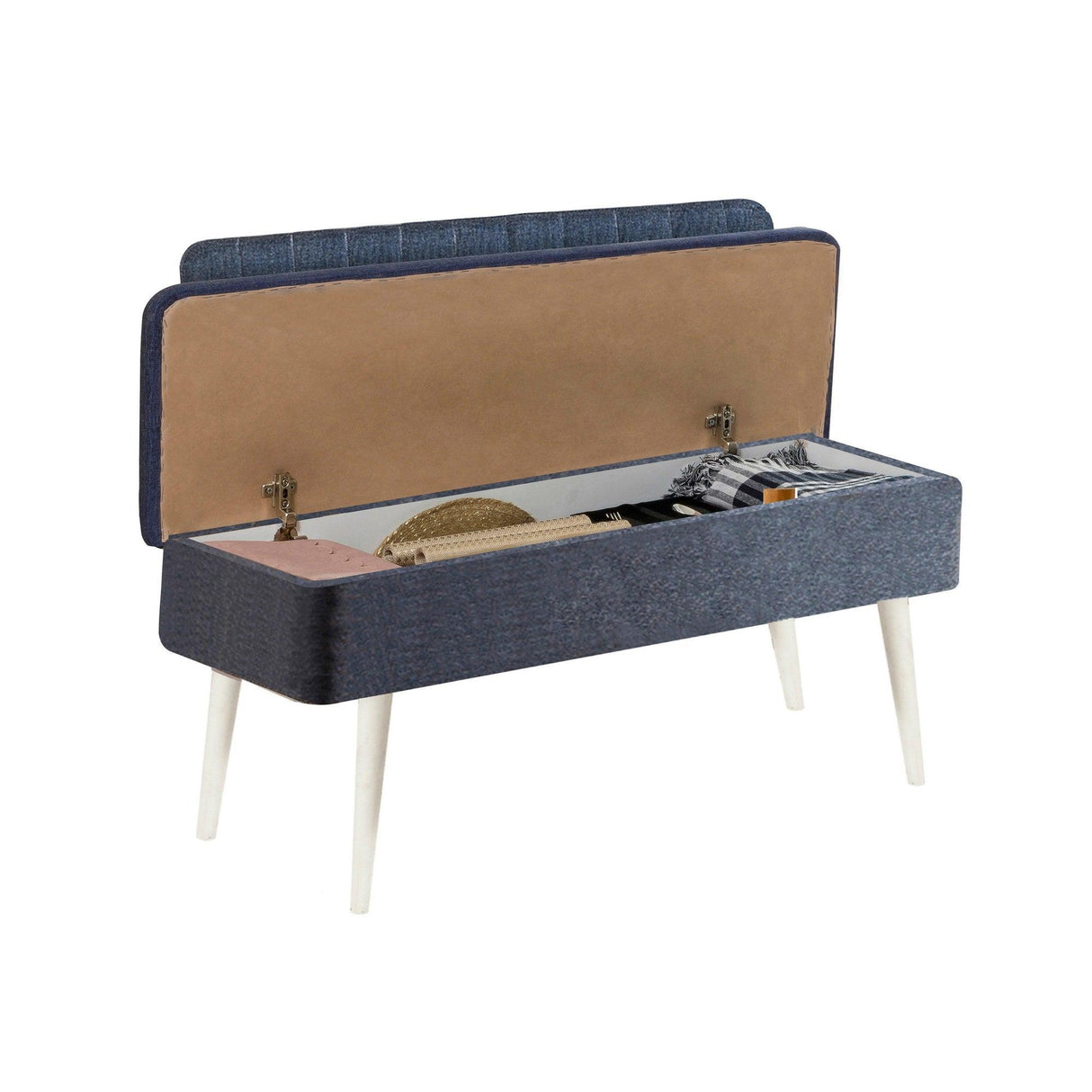 Taburet Banca Bucatarie Bench, 110x40x82.5 cm - Alb Albastru închis
