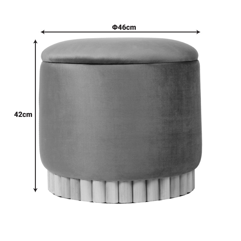 Taburet cu spațiu de depozitare Terina catifea, Crem - Gri, Ø46x42 cm - Gri