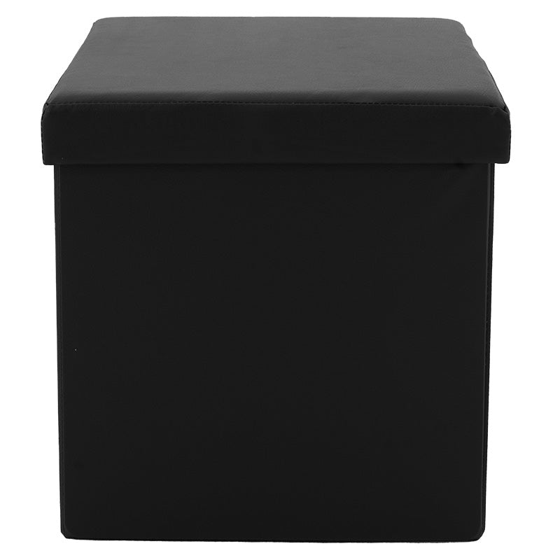 Taburet hol cufar cu spatiu de depozitare Crystal piele ecologica, negru, 38x38x38 cm