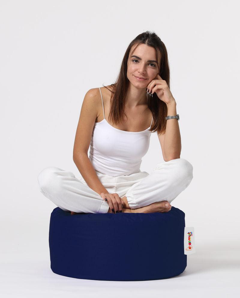 Taburet puf, Round Pouf, Ferndale, impermeabil, Garden Pouffe, 55x55x30 cm - Albastru inchis
