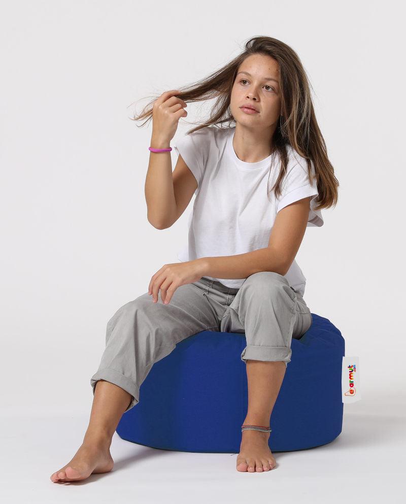Taburet puf, Round Pouf, Ferndale, impermeabil, Garden Pouffe, 55x55x30 cm - Albastru