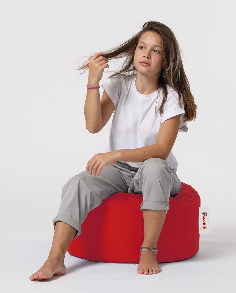 Taburet puf, Round Pouf, Ferndale, impermeabil, Garden Pouffe, 55x55x30 cm - Roșu