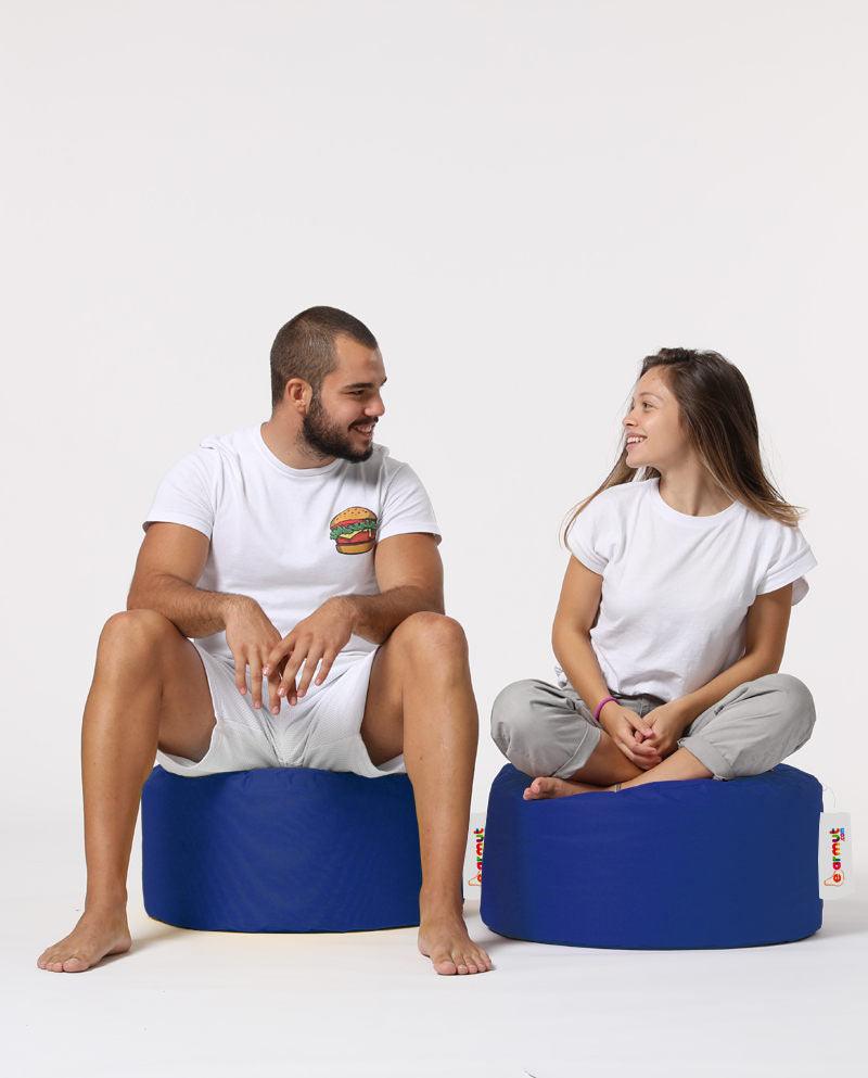 Taburet puf, Round Pouf, Ferndale, impermeabil, Garden Pouffe, 55x55x30 cm - Albastru