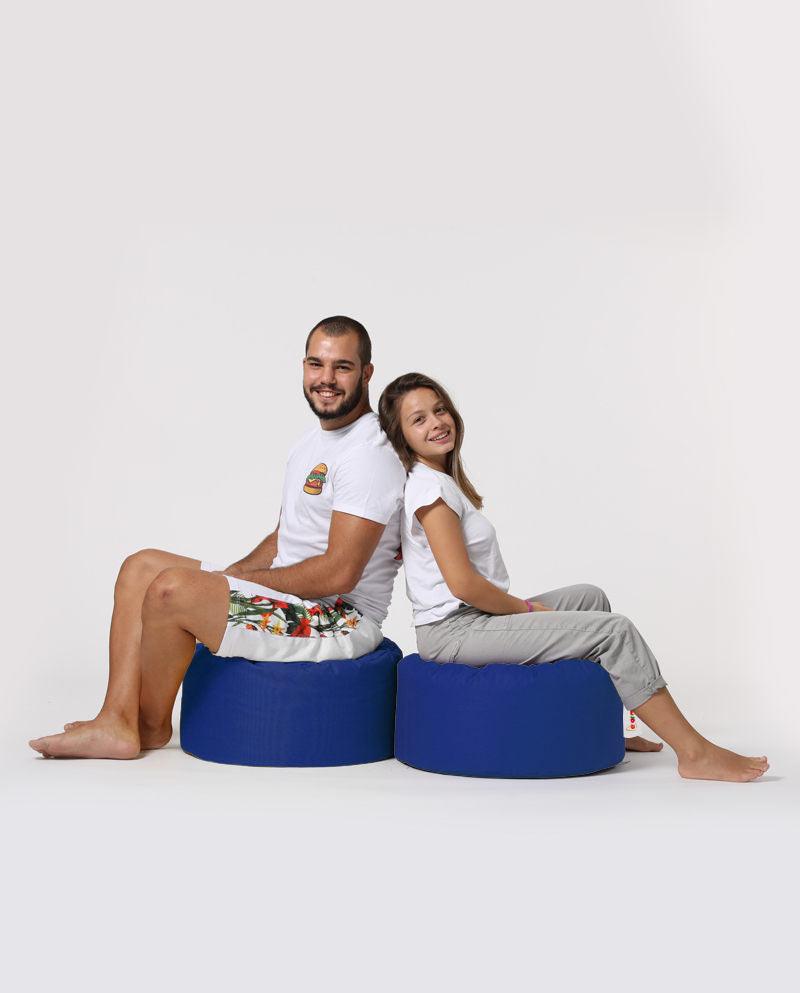 Taburet puf, Round Pouf, Ferndale, impermeabil, Garden Pouffe, 55x55x30 cm - Albastru