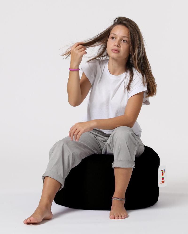 Taburet puf, Round Pouf, Ferndale, impermeabil, Garden Pouffe, 55x55x30 cm - Negru