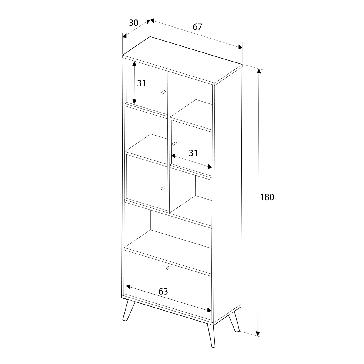 Biblioteca TKT-940-FX-1 Home Collection® Tiffany, 4 usi si 4 rafturi, Multicolor, 67x181x30 cm