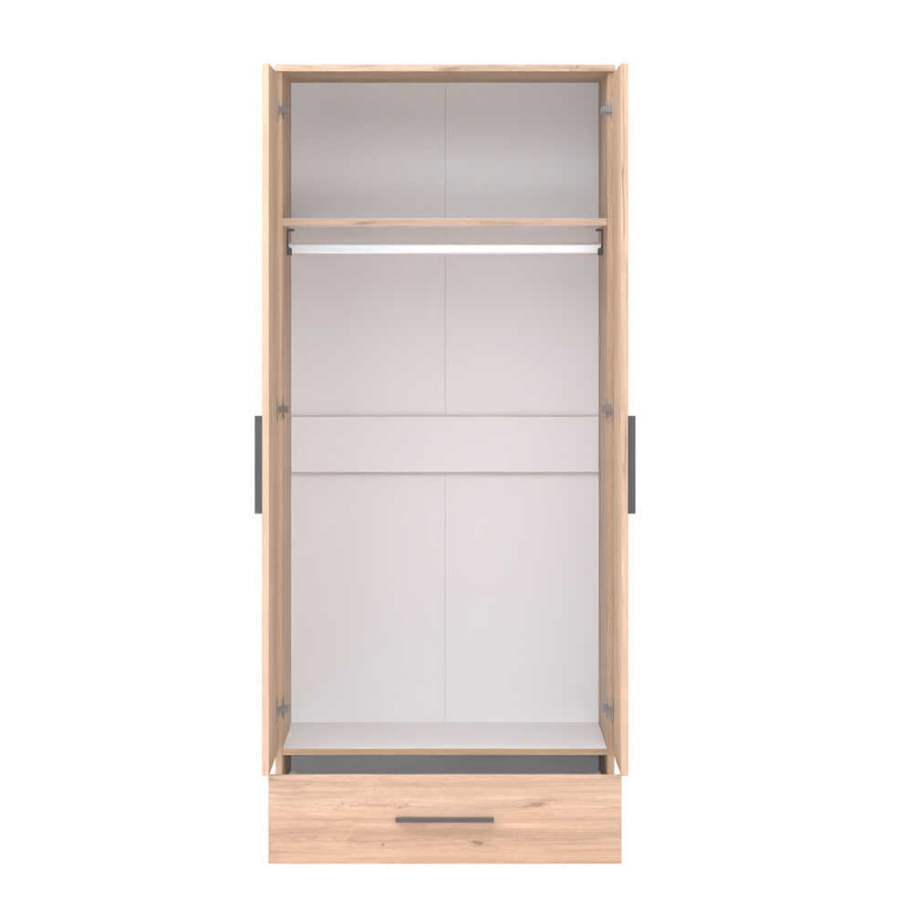 Dulap Haine GRD-621-FF-2 Home Collection® Trendline cu 2 usi si sertar, Stejar, 80x187x52 cm