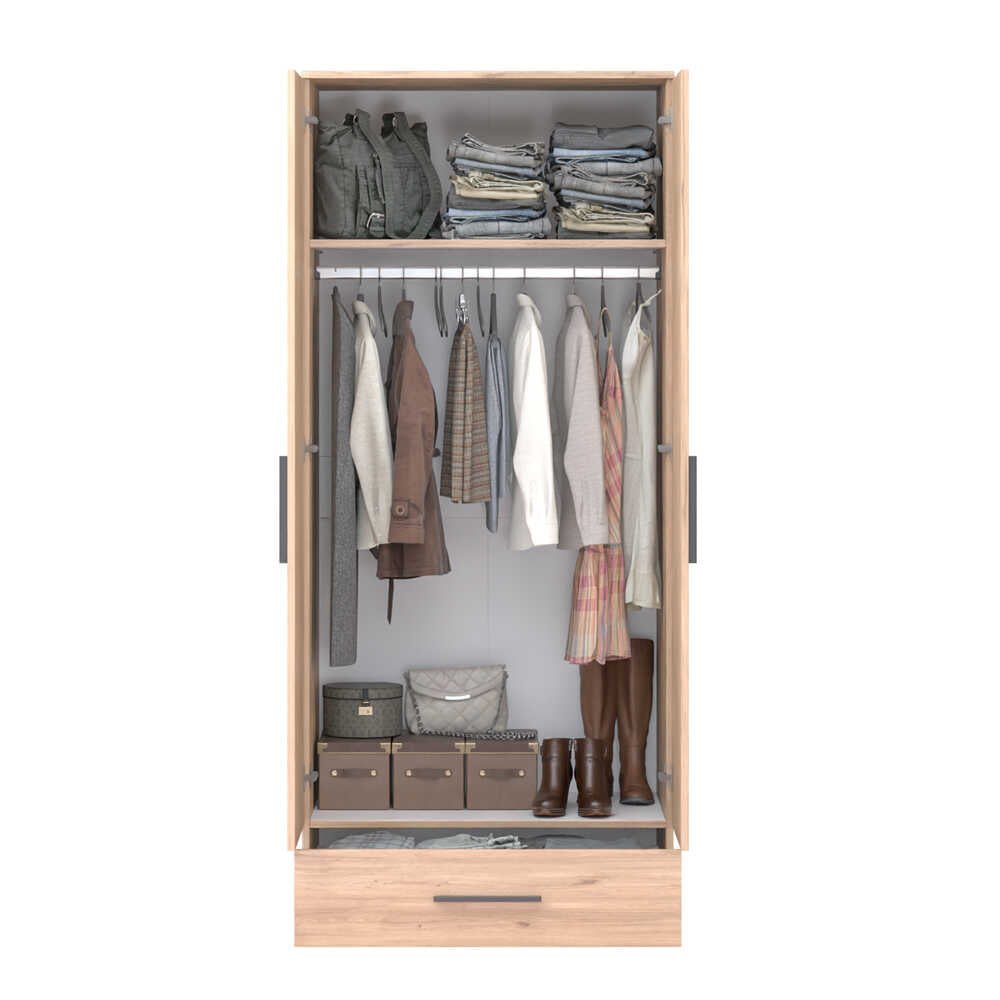 Dulap Haine GRD-621-FF-2 Home Collection® Trendline cu 2 usi si sertar, Stejar, 80x187x52 cm