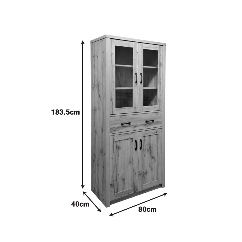 Vitrina-șifonier multifunctionala Nisso, Lemn, Alb - Stejar, 80x40x184 cm - Stejar