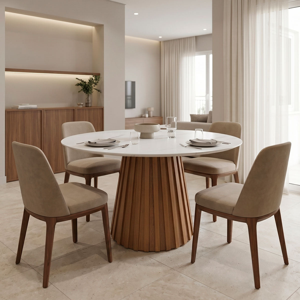 Masă dining Franzel, Piatră sinterizată și MDF, Diverse culori, Ø120x75 cm - Marmură-Natural | SKU: 029-000445 | Masă dining Franzel, Piatră sinterizată și MDF, Ø120x75 cm, varianta Marmură-Natural, produs pentru amenajarea locuinței, disponibil online în România la CasaMob