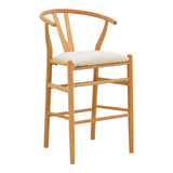 Scaun de bar Wishbone, Lemn de arbore de cauciuc și stofă, Diverse culori, 51x60x95 cm - Natural-Bej | SKU: 029-000465 | Scaun de bar Wishbone, Lemn de arbore de cauciuc și stofă, 51x60x95 cm, varianta Natural-Bej, produs pentru amenajarea locuinței, disponibil online în România la CasaMob