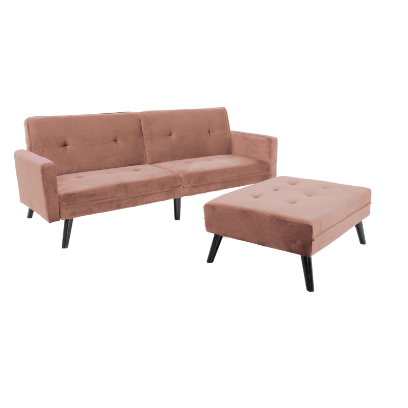 Canapea - pat Dream cu taburet din catifeaa marului putred, Roz, 209x157x80 cm