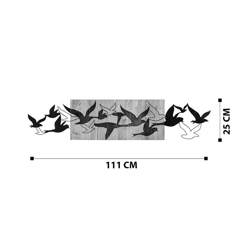 Decorațiune de perete din lemn de pin Excore, Stil Modern, Lemn Natural și Metal Negru, 111x3x25 cm.