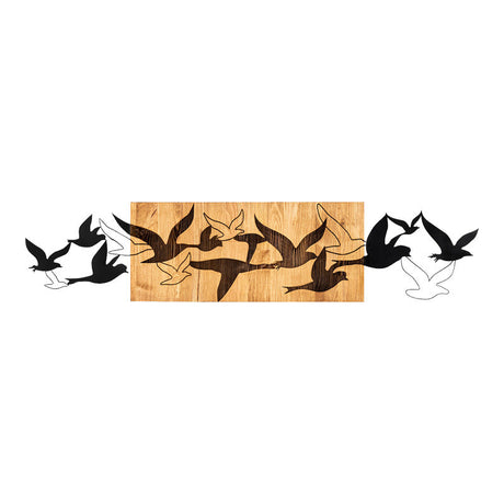 Decorațiune de perete din lemn de pin Excore, Stil Modern, Lemn Natural și Metal Negru, 111x3x25 cm.