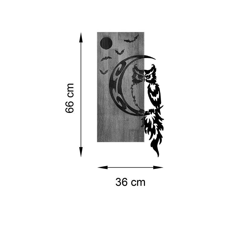 Decor perete cu bufniță, Stil Natural, Lemn de pin și Metal Negru, 36x3x66 cm