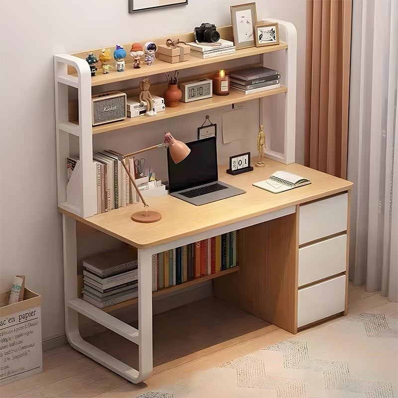 Birou cu raft Soco, MDF, Alb, 120x50x147 cm