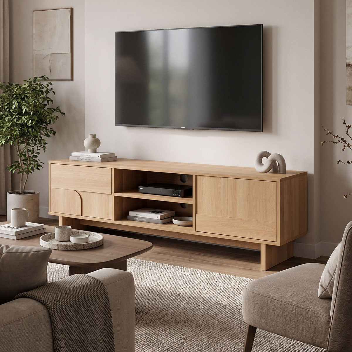 Comodă TV Jenfia, MDF, Natural, 150x39x46 cm