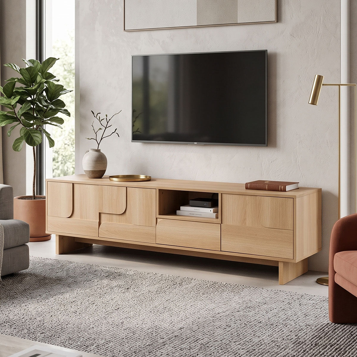 Natural | SKU: 086-000030 | Comodă TV Jenfia, MDF, Natural, 180x39x46 cm, varianta Natural, produs pentru amenajarea locuinței, disponibil online în România la CasaMob