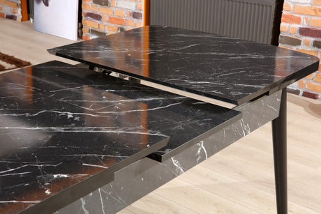 Masă dining extensibilă Bendir, Negru - Alb, 132x77x79 cm