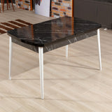Masă dining extensibilă Bendir, Negru - Alb, 132x77x79 cm