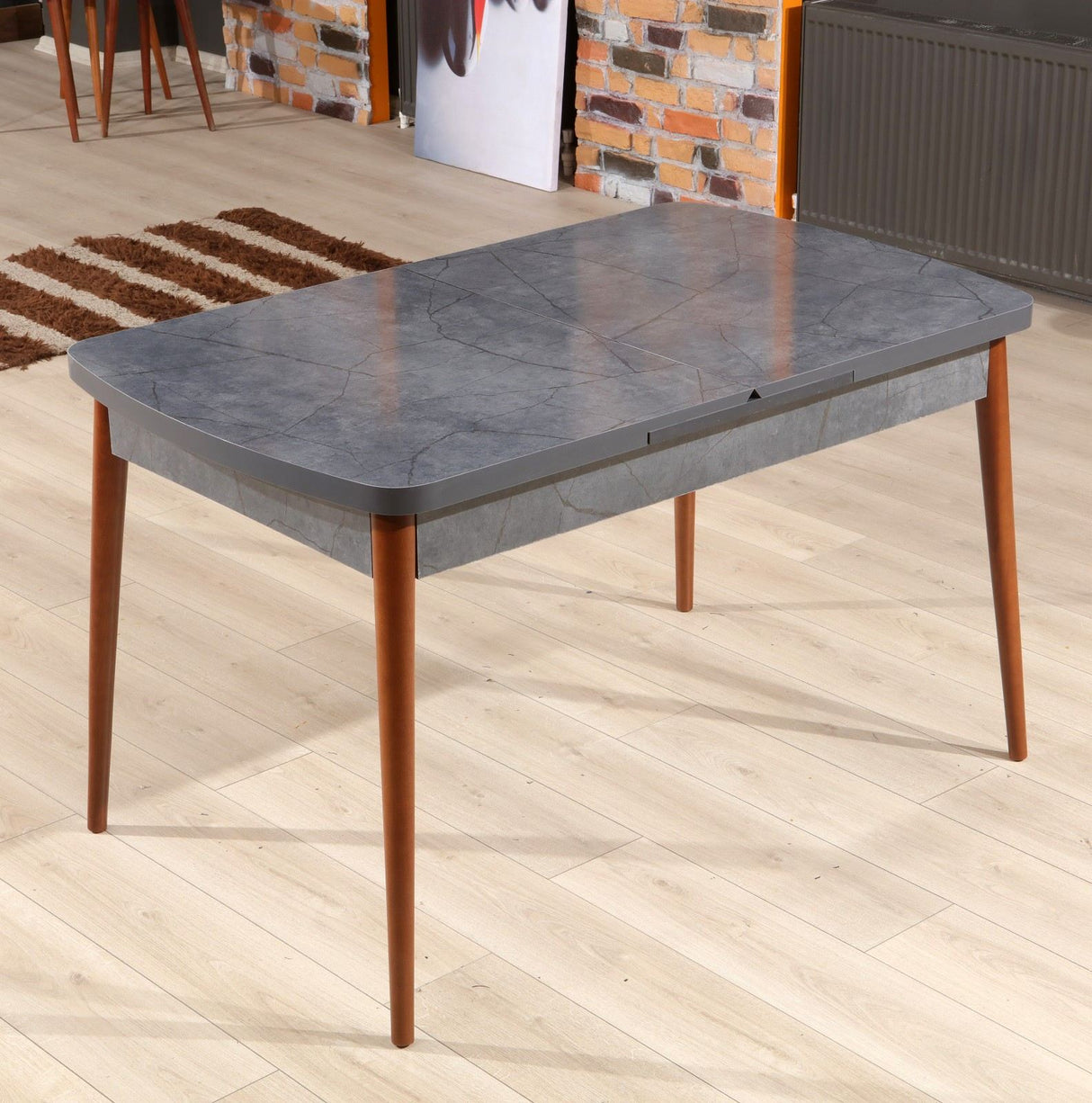 Masă dining extensibilă Aris, Antracit - Nuc, 132x77x79 cm