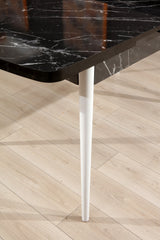 Masă dining extensibilă Bendir, Negru - Alb, 132x77x79 cm
