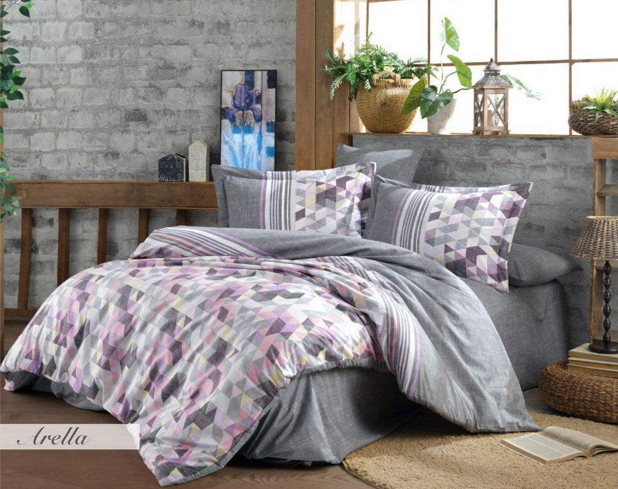 Set lenjerie de pat dublă Arella, Diverse culori, 240x260 cm - Lila - Gri - Roz - Galben | SKU: 113HBY2864 | Set lenjerie de pat dublă Arella, 240x260 cm, varianta Lila - Gri - Roz - Galben, produs pentru amenajarea locuinței, disponibil online în România la CasaMob