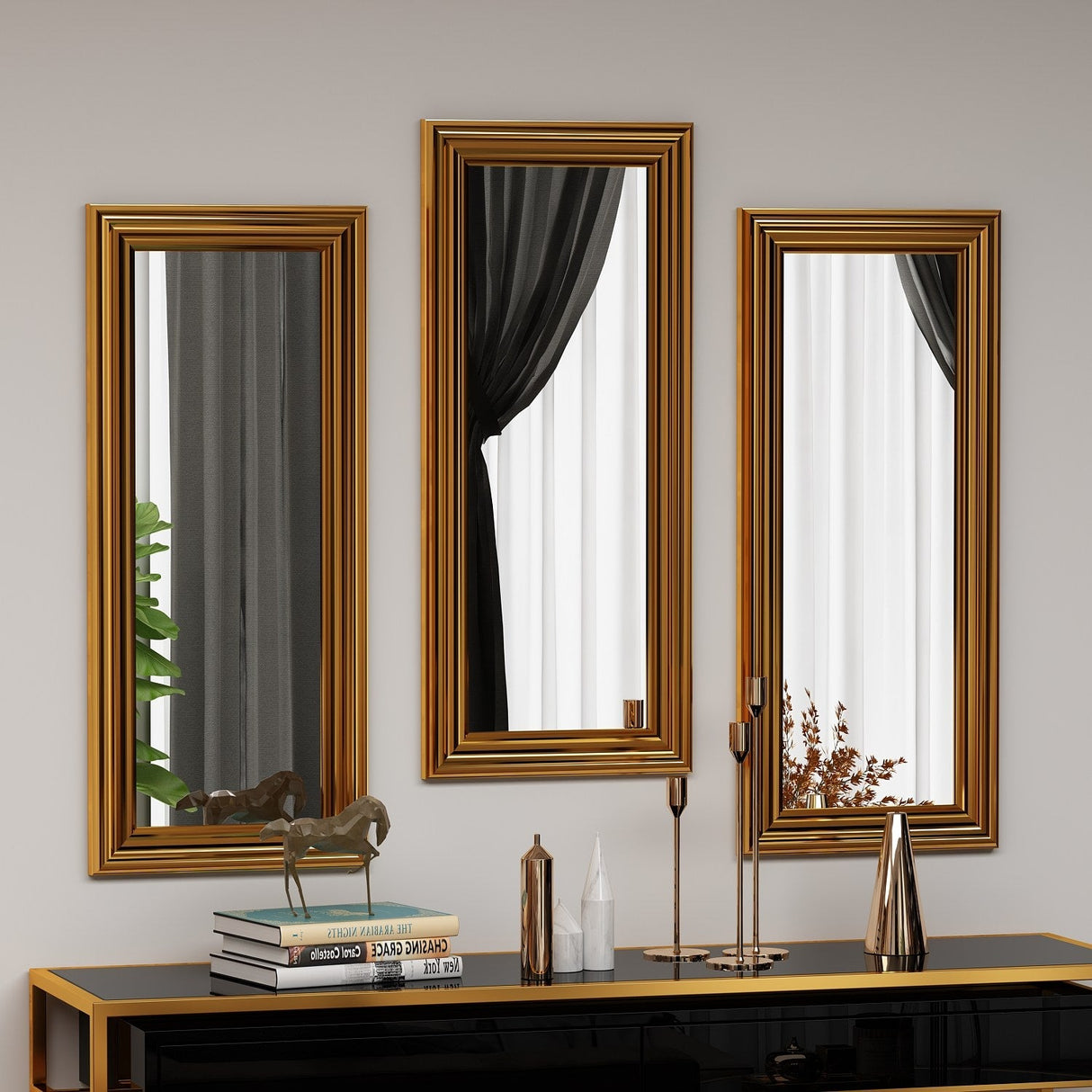 Oglindă decorativă 3 bucăți Lavia, Diverse culori, 30x3x70 cm - Auriu | SKU: 116SAM1106 | Oglindă decorativă 3 bucăți Lavia, 30x3x70 cm, varianta Auriu, produs pentru amenajarea locuinței, disponibil online în România la CasaMob