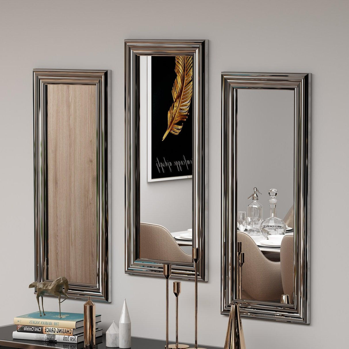 Oglindă decorativă 3 bucăți Lavia, Diverse culori, 30x3x70 cm - Argintiu | SKU: 116SAM1124 | Oglindă decorativă 3 bucăți Lavia, 30x3x70 cm, varianta Argintiu, produs pentru amenajarea locuinței, disponibil online în România la CasaMob