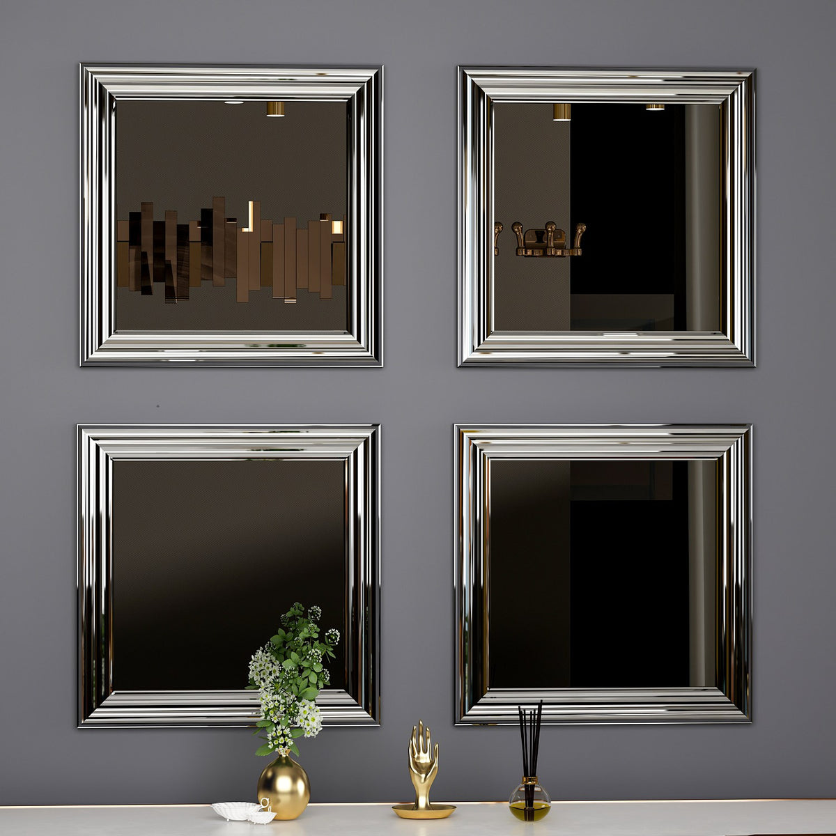 Oglindă decorativă 4 bucăți Loza, Diverse culori, 40x3x40 cm, SKU 116SAM1127, imagine 9