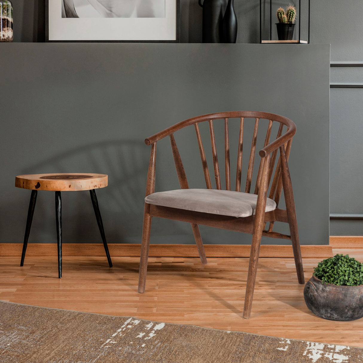 Scaun Albero48, Nuc - Bej, 55x47x77 cm
