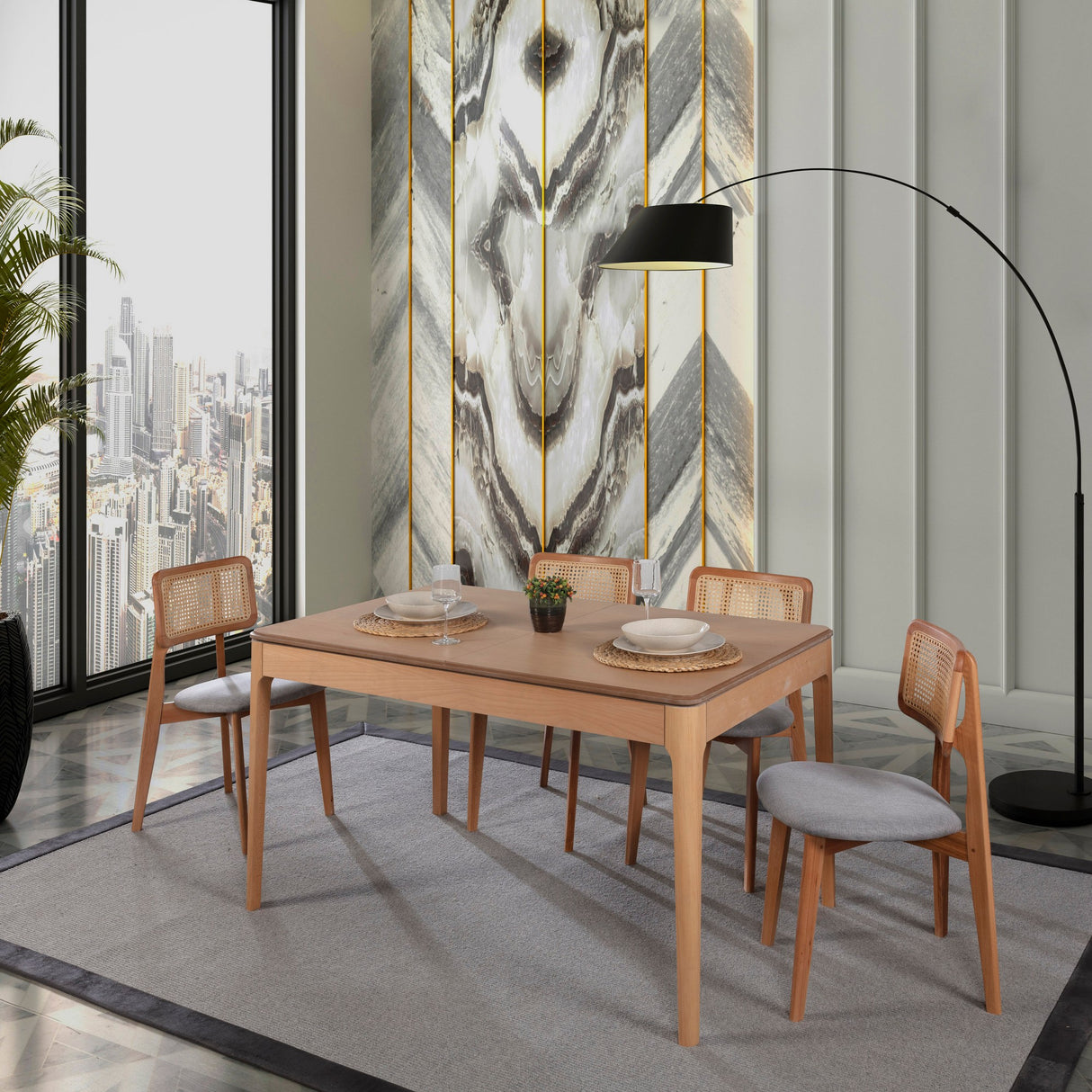 Masă extensibilă cu scaune 5 bucăți Albero150, Natur, 120x80x75 cm