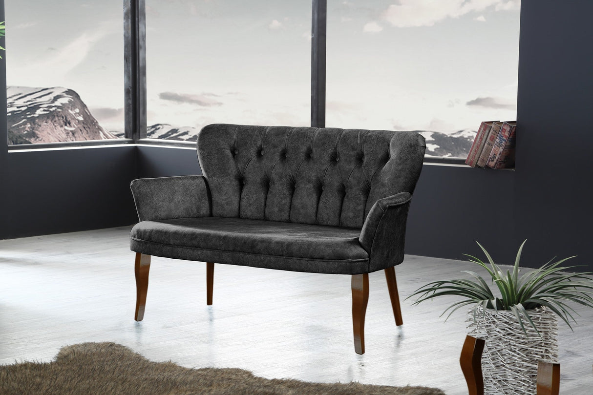 Canapea fixă 2 locuri Paris lemn nuc, Diverse culori, 130x46x82 cm - Fumuriu | SKU: 118BRN1208 | Canapea fixă 2 locuri Paris lemn nuc, 130x46x82 cm, varianta Fumuriu, produs pentru amenajarea locuinței, disponibil online în România la CasaMob
