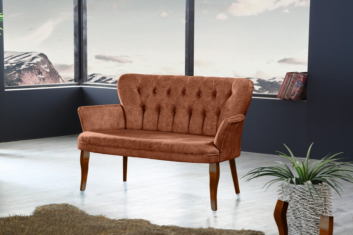 Canapea fixă 2 locuri Paris lemn nuc, Diverse culori, 130x46x82 cm - Roșu cărămiziu | SKU: 118BRN1214 | Canapea fixă 2 locuri Paris lemn nuc, 130x46x82 cm, varianta Roșu cărămiziu, produs pentru amenajarea locuinței, disponibil online în România la CasaMob