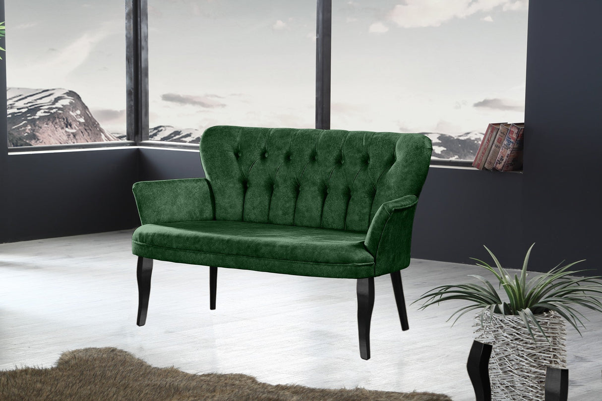 Canapea fixă 2 locuri Paris lemn negru, Diverse culori, 130x46x82 cm - Kaki | SKU: 118BRN1222 | Canapea fixă 2 locuri Paris lemn negru, 130x46x82 cm, varianta Kaki, produs pentru amenajarea locuinței, disponibil online în România la CasaMob