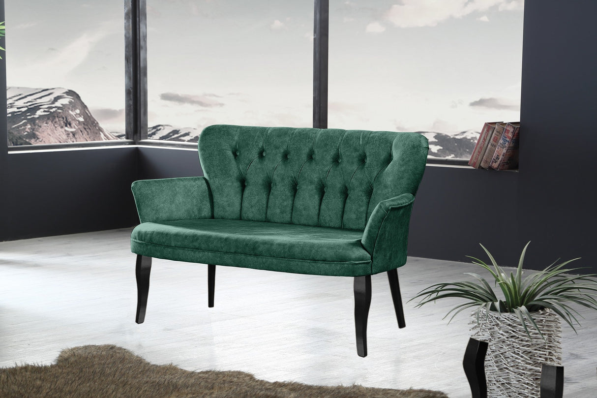 Canapea fixă 2 locuri Paris lemn negru, Diverse culori, 130x46x82 cm - Verde marin | SKU: 118BRN1223 | Canapea fixă 2 locuri Paris lemn negru, 130x46x82 cm, varianta Verde marin, produs pentru amenajarea locuinței, disponibil online în România la CasaMob