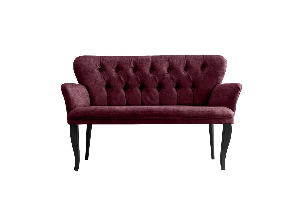 Canapea fixă 2 locuri Paris lemn negru, Diverse culori, 130x46x82 cm - Roz pudrat | SKU: 118BRN1229 | Canapea fixă 2 locuri Paris lemn negru, 130x46x82 cm, varianta Roz pudrat, produs pentru amenajarea locuinței, disponibil online în România la CasaMob