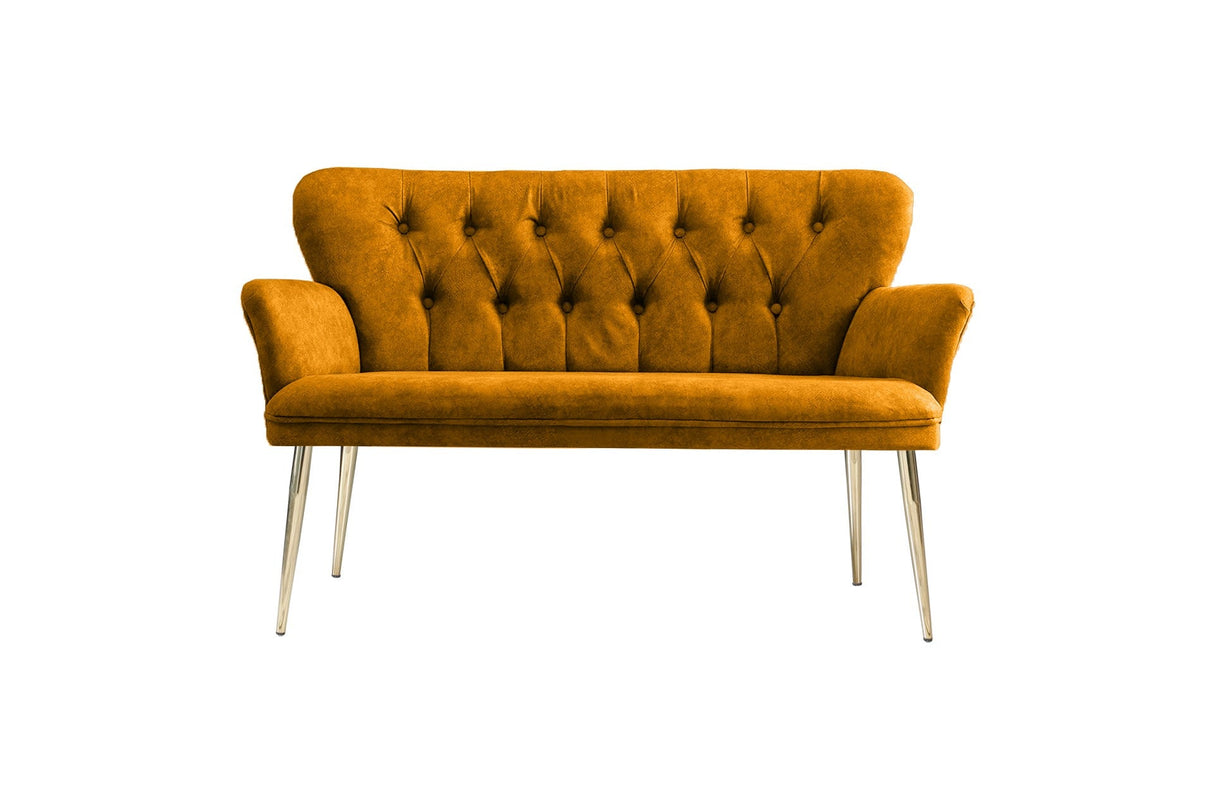 Canapea fixă 2 locuri Paris metal auriu, Diverse culori, 130x46x82 cm - Muștar | SKU: 118BRN1233 | Canapea fixă 2 locuri Paris metal auriu, 130x46x82 cm, varianta Muștar, produs pentru amenajarea locuinței, disponibil online în România la CasaMob