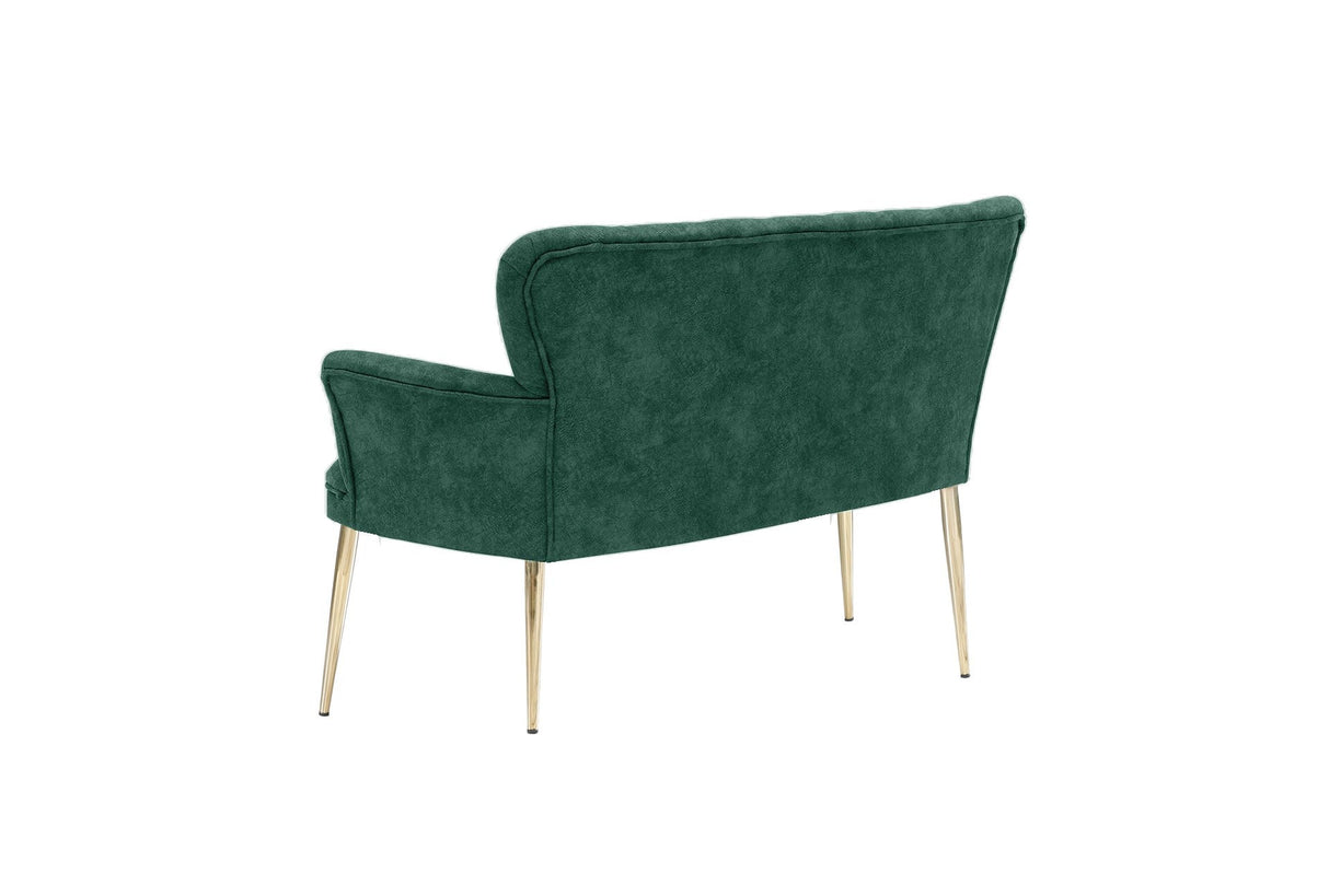Canapea fixă 2 locuri Paris metal auriu, Diverse culori, 130x46x82 cm - Verde marin | SKU: 118BRN1235 | Canapea fixă 2 locuri Paris metal auriu, 130x46x82 cm, varianta Verde marin, produs pentru amenajarea locuinței, disponibil online în România la CasaMob