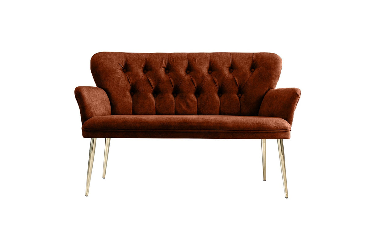 Canapea fixă 2 locuri Paris metal auriu, Diverse culori, 130x46x82 cm - Roșu cărămiziu | SKU: 118BRN1238 | Canapea fixă 2 locuri Paris metal auriu, 130x46x82 cm, varianta Roșu cărămiziu, produs pentru amenajarea locuinței, disponibil online în România la CasaMob