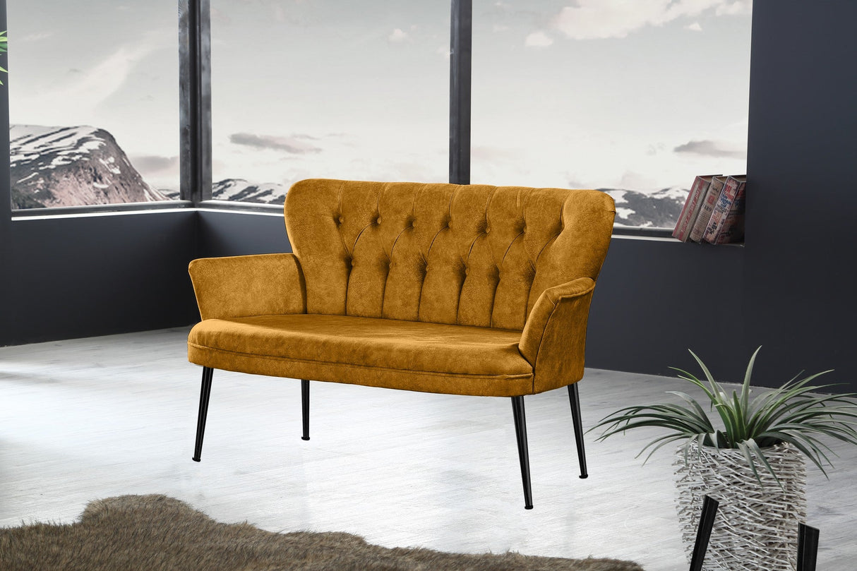 Canapea fixă 2 locuri Paris metal negru, Diverse culori, 130x46x82 cm - Muștar | SKU: 118BRN1245 | Canapea fixă 2 locuri Paris metal negru, 130x46x82 cm, varianta Muștar, produs pentru amenajarea locuinței, disponibil online în România la CasaMob